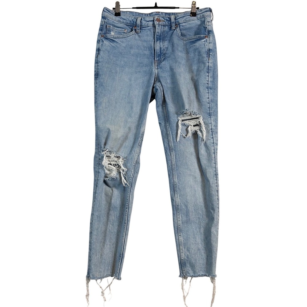 Denim Womens Girlfriend Fit‎ Distressed Light Wash Jeans Size 8 Raw Hem Boho Y2K